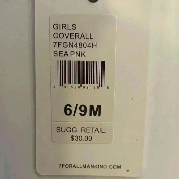 NWT 7 for All Mankind 6/9 Months Sea Pink Coveralls - Picture 2 of 5